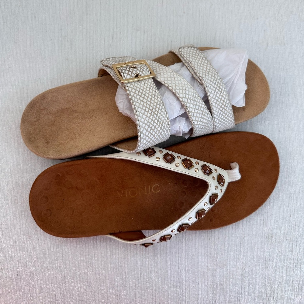 Vionic Skylar White Leather Snake Skin Texture Buckle Orthotic Sandals Womens 9* - Picture 11 of 15